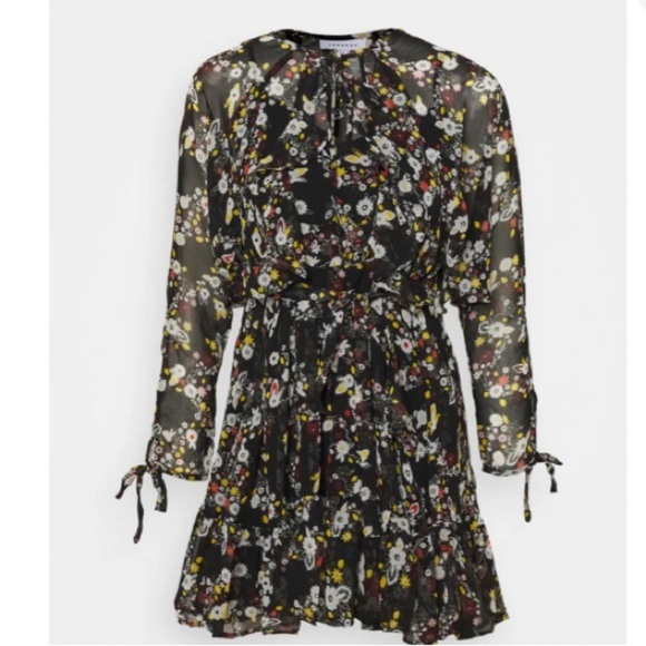 Nordstrom‎ Black Floral Sheer Ruffle Mini Dress NWT Long Sleeve Size Small - Picture 2 of 11